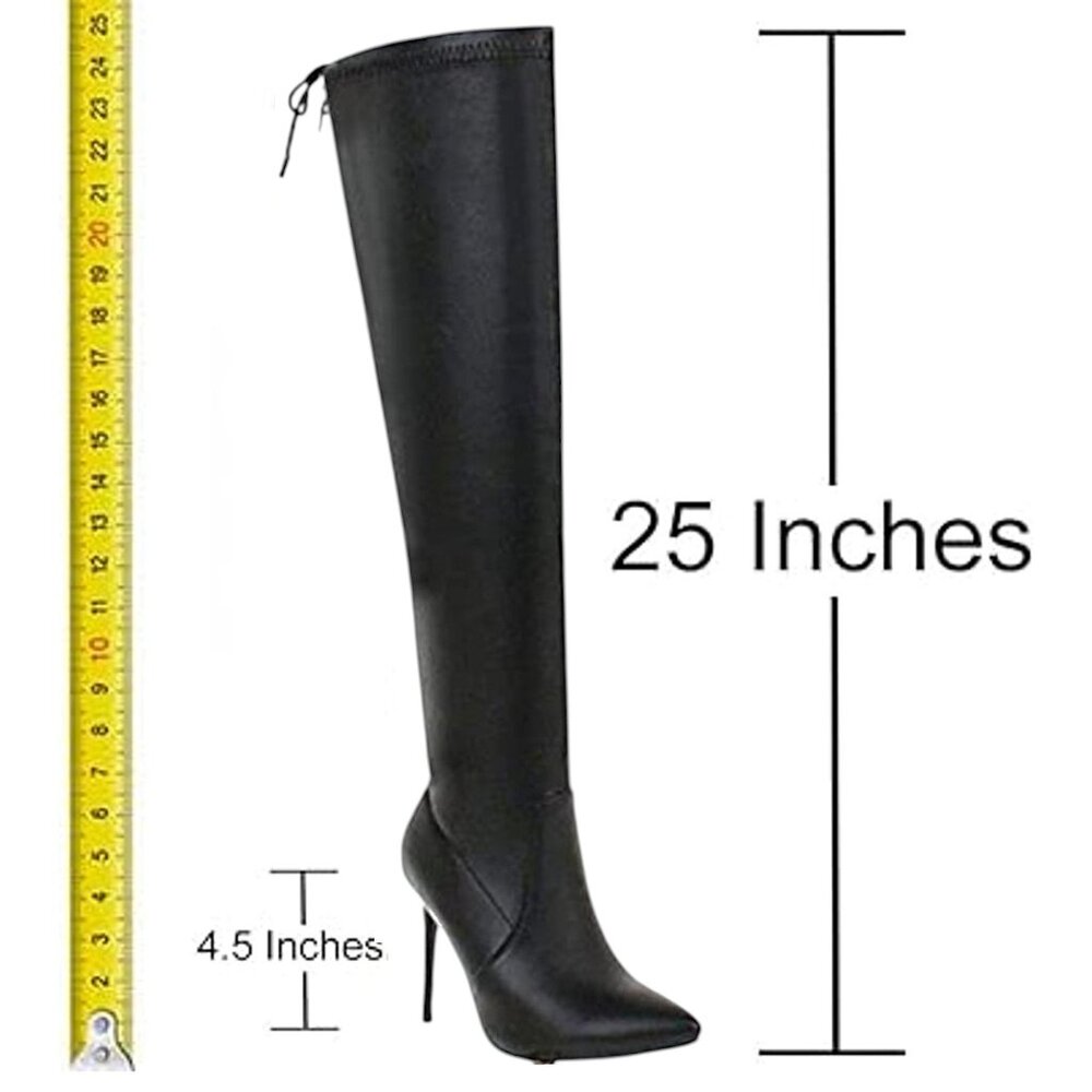 Wholesale Trendy Black PU Thigh Stiletto High Boots | 4 Pairs Boutique Bundle - Picture 4 of 5